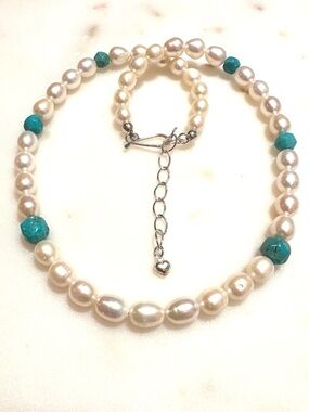 Jay King Off White Baroque Freshwater Pearl with Turquoise Beads Sterling Silver